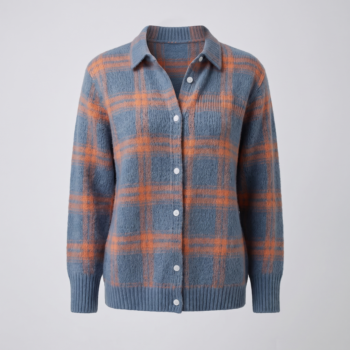 Vivienne Retro Check Sweater - Blue Orange