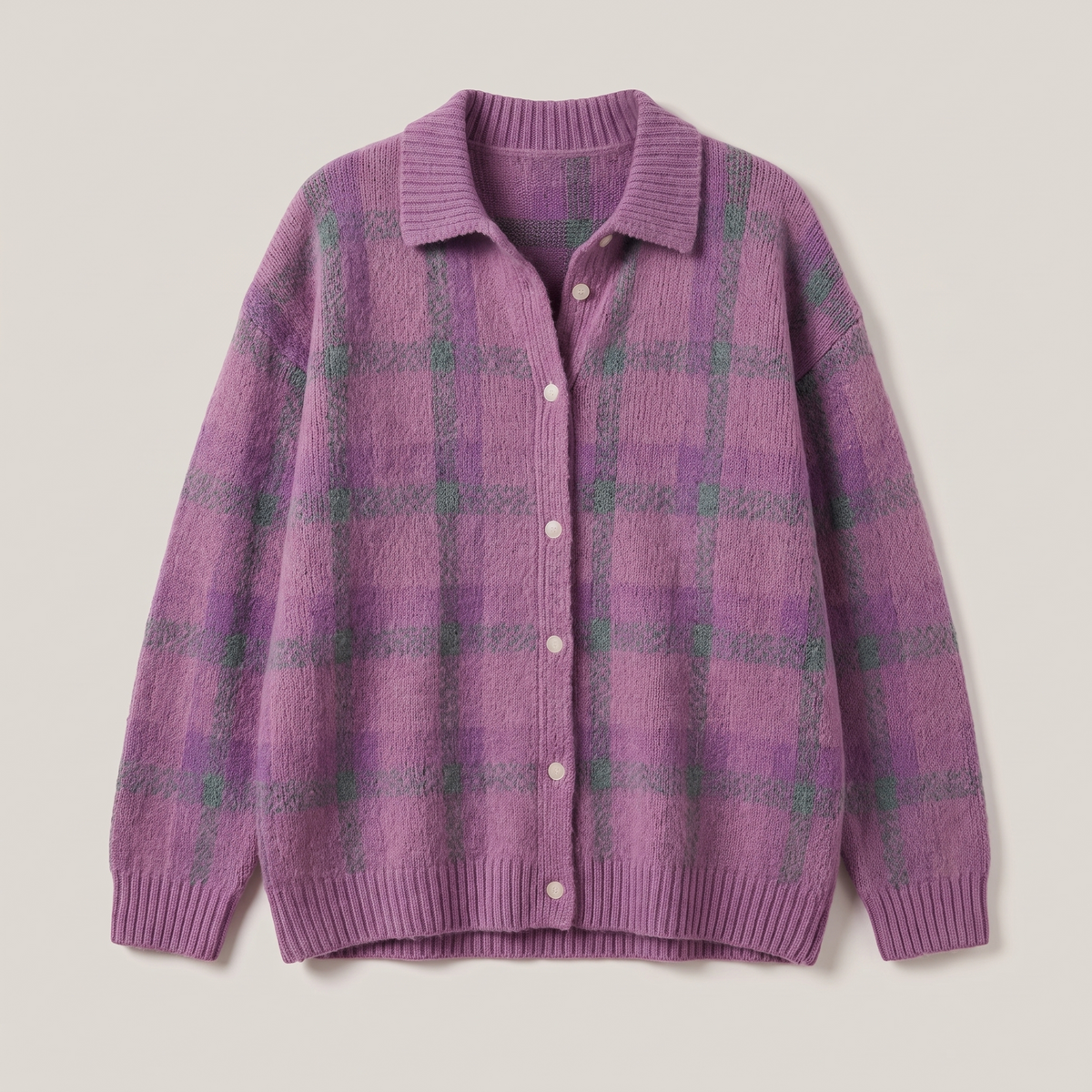Vivienne Retro Check Sweater - Purple