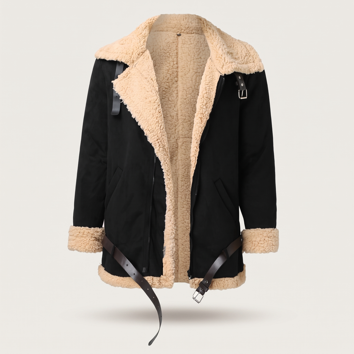 Warm-Lined Aviator Jacket - Black