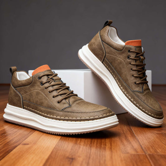 Warrington Premium Leather-Look Trainers - Khaki