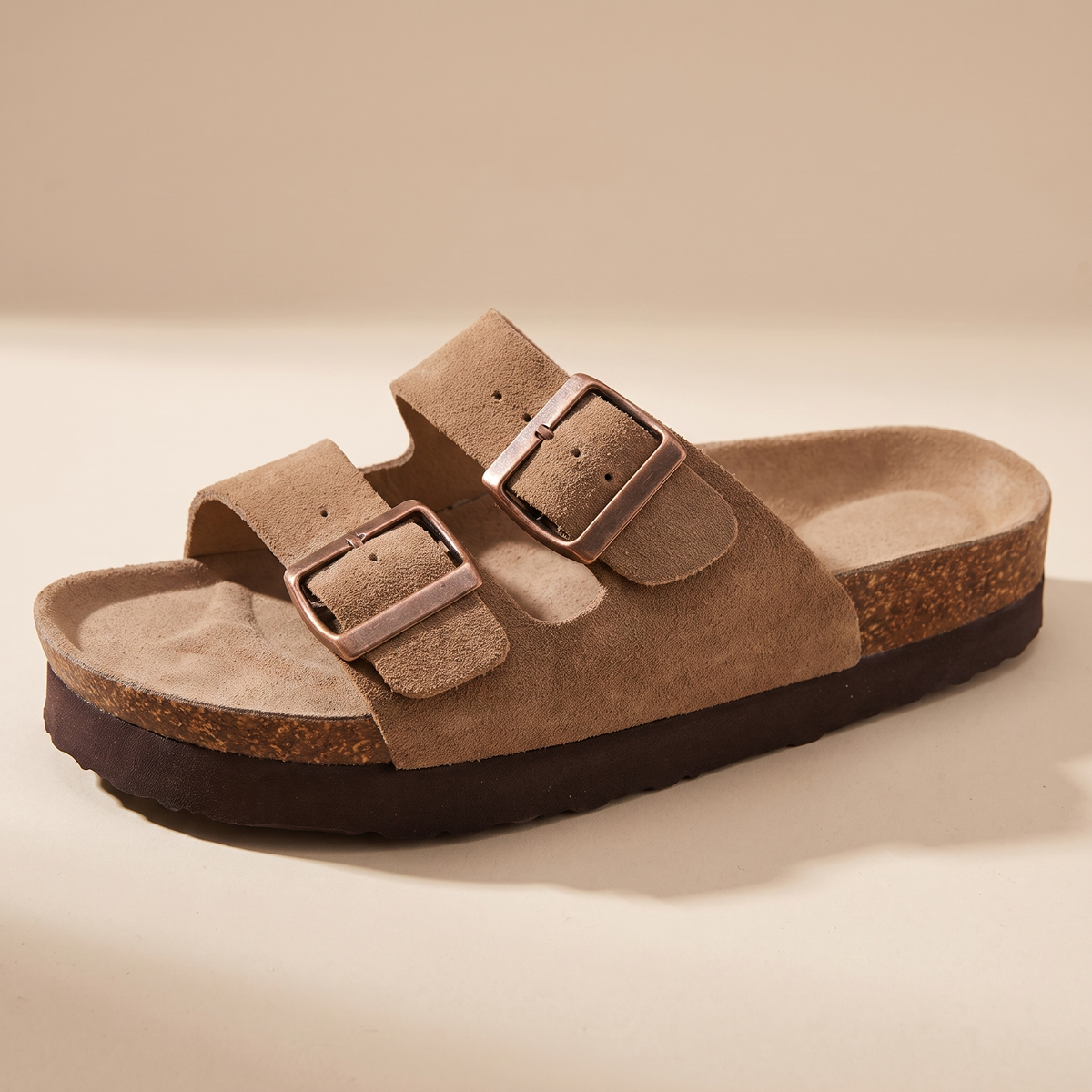 Wetherby Cork Footbed Mules - Leather-Look Apricot