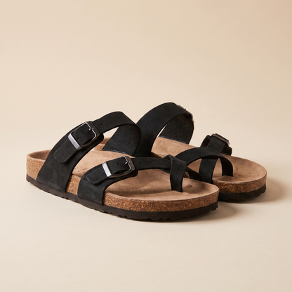 Wetherby Cork Footbed Mules - Suede-Look Black