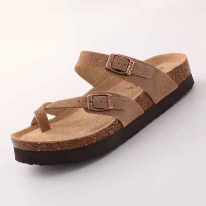 Wetherby Cork Footbed Mules - Suede-Look Brown