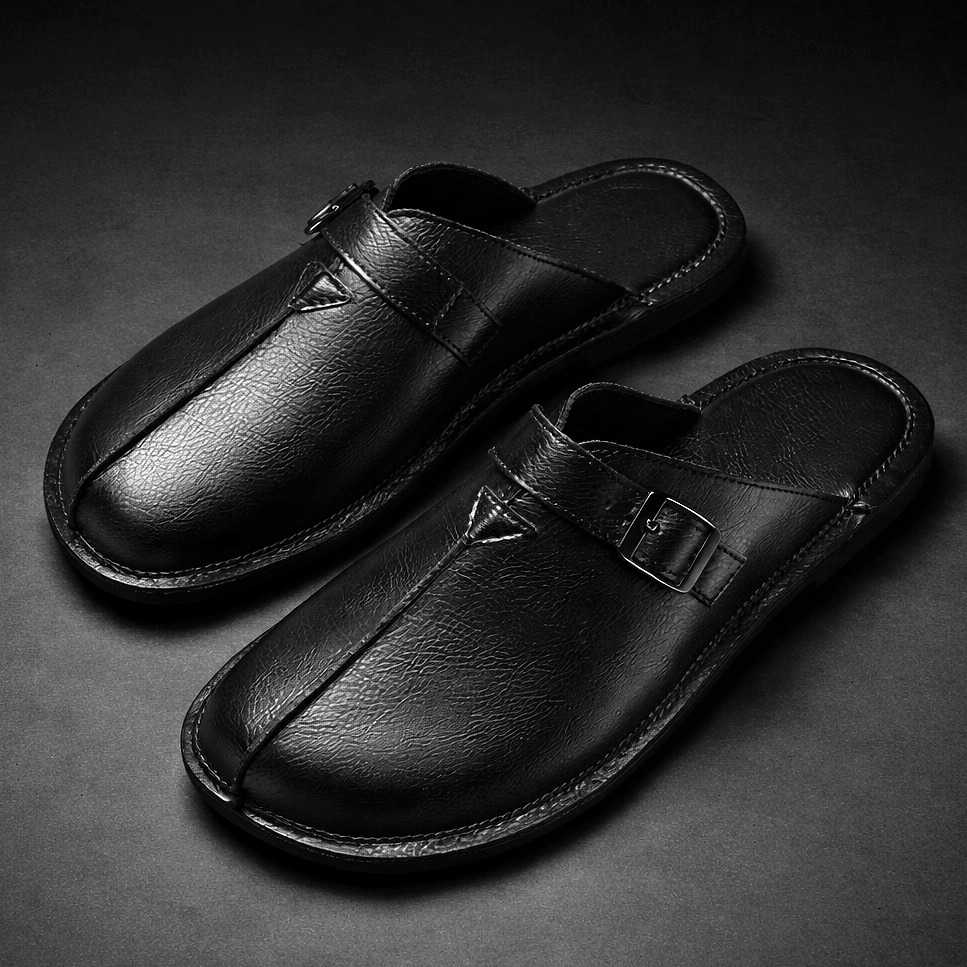 Whitcombe Leather-Look Mules - Black