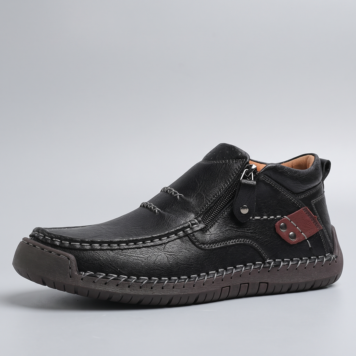 Wide Fit Leather-Look Walking Boots - Black