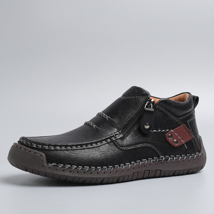Wide Fit Leather-Look Walking Boots - Black