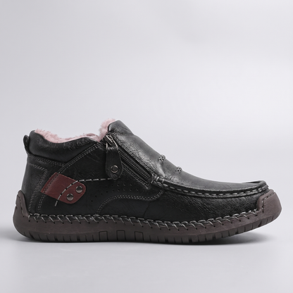 Wide Fit Leather-Look Walking Boots - Black (Fleece Lined)