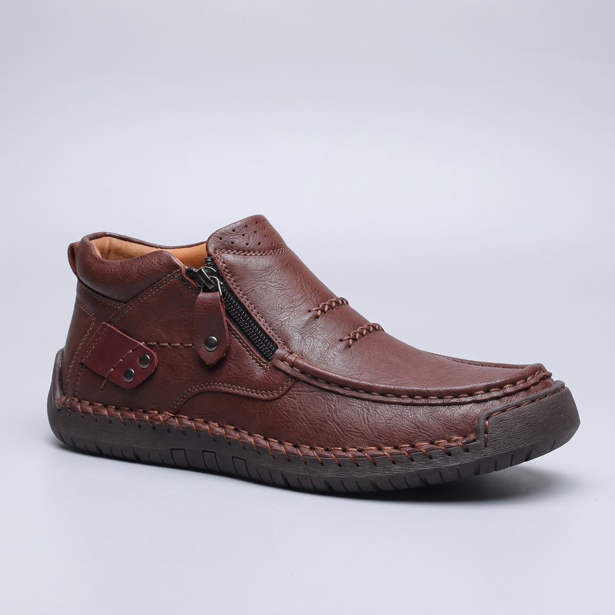 Wide Fit Leather-Look Walking Boots - Dark Brown