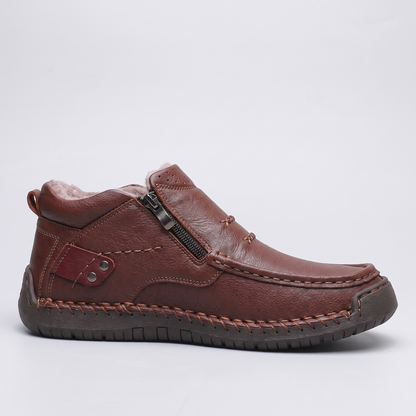 Wide Fit Leather-Look Walking Boots - Dark Brown (Fleece Lined)