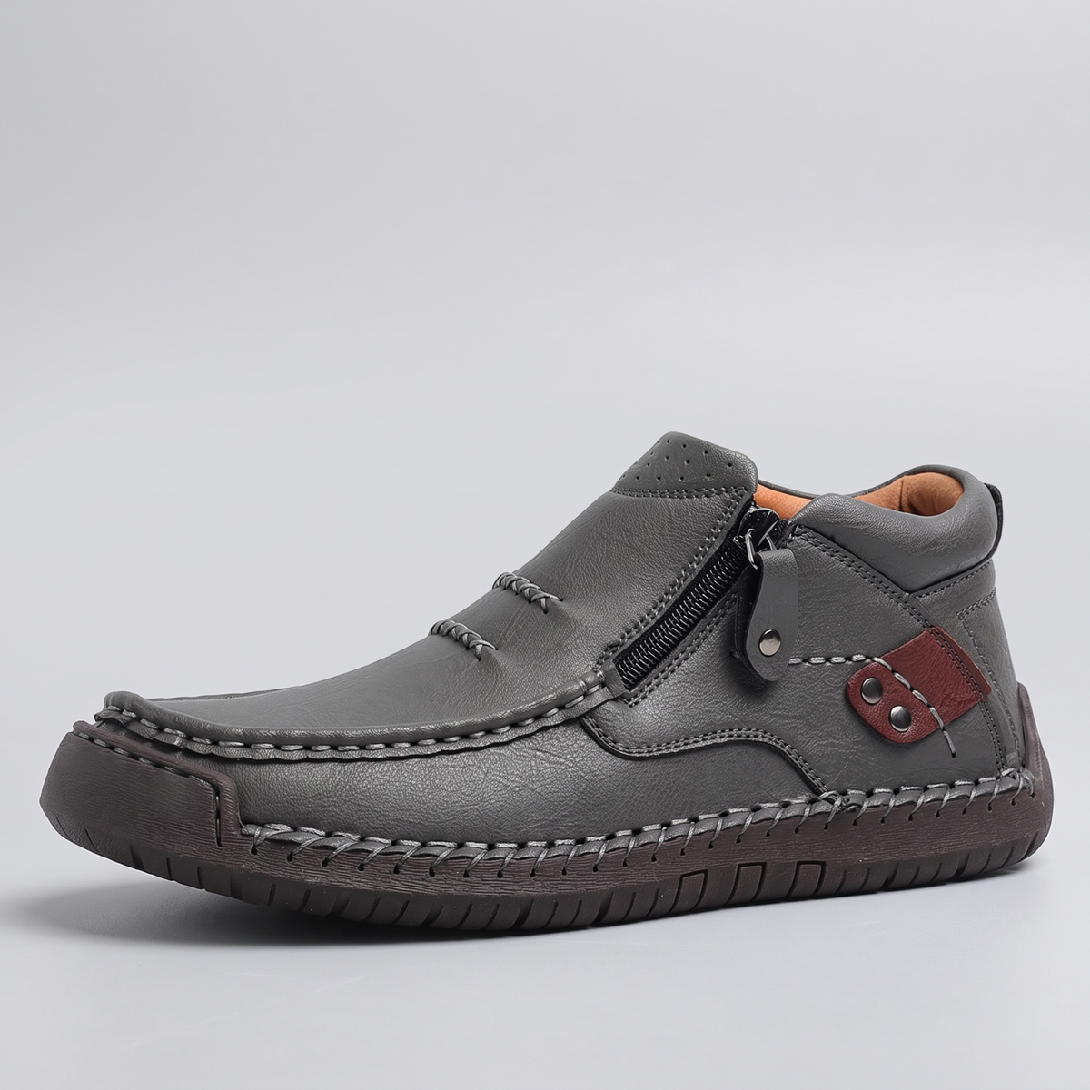 Wide Fit Leather-Look Walking Boots - Grey