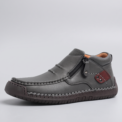 Wide Fit Leather-Look Walking Boots - Grey