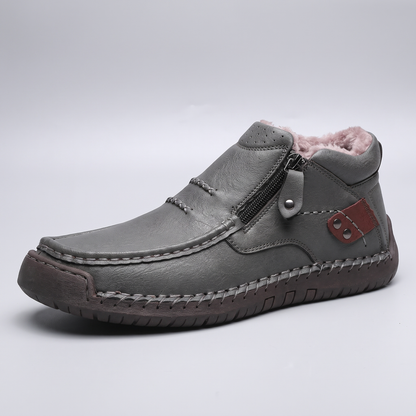 Wide Fit Leather-Look Walking Boots - Grey (Fleece Lined)