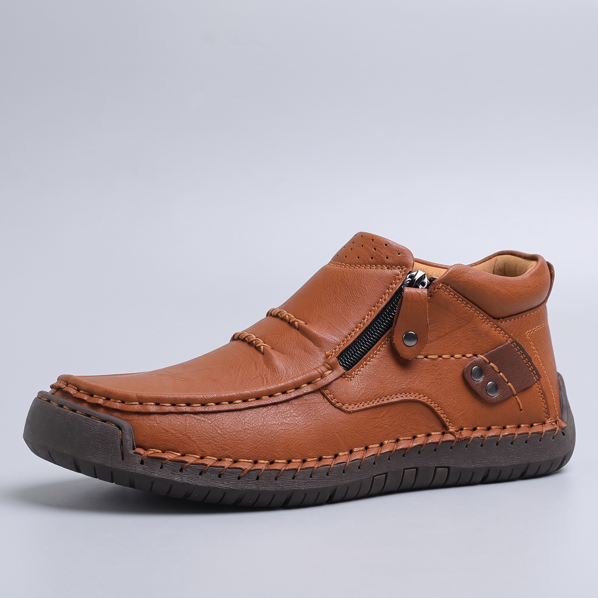 Wide Fit Leather-Look Walking Boots - Light Brown