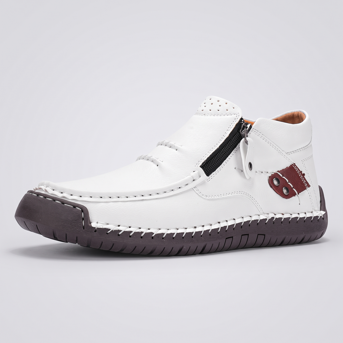 Wide Fit Leather-Look Walking Boots - White