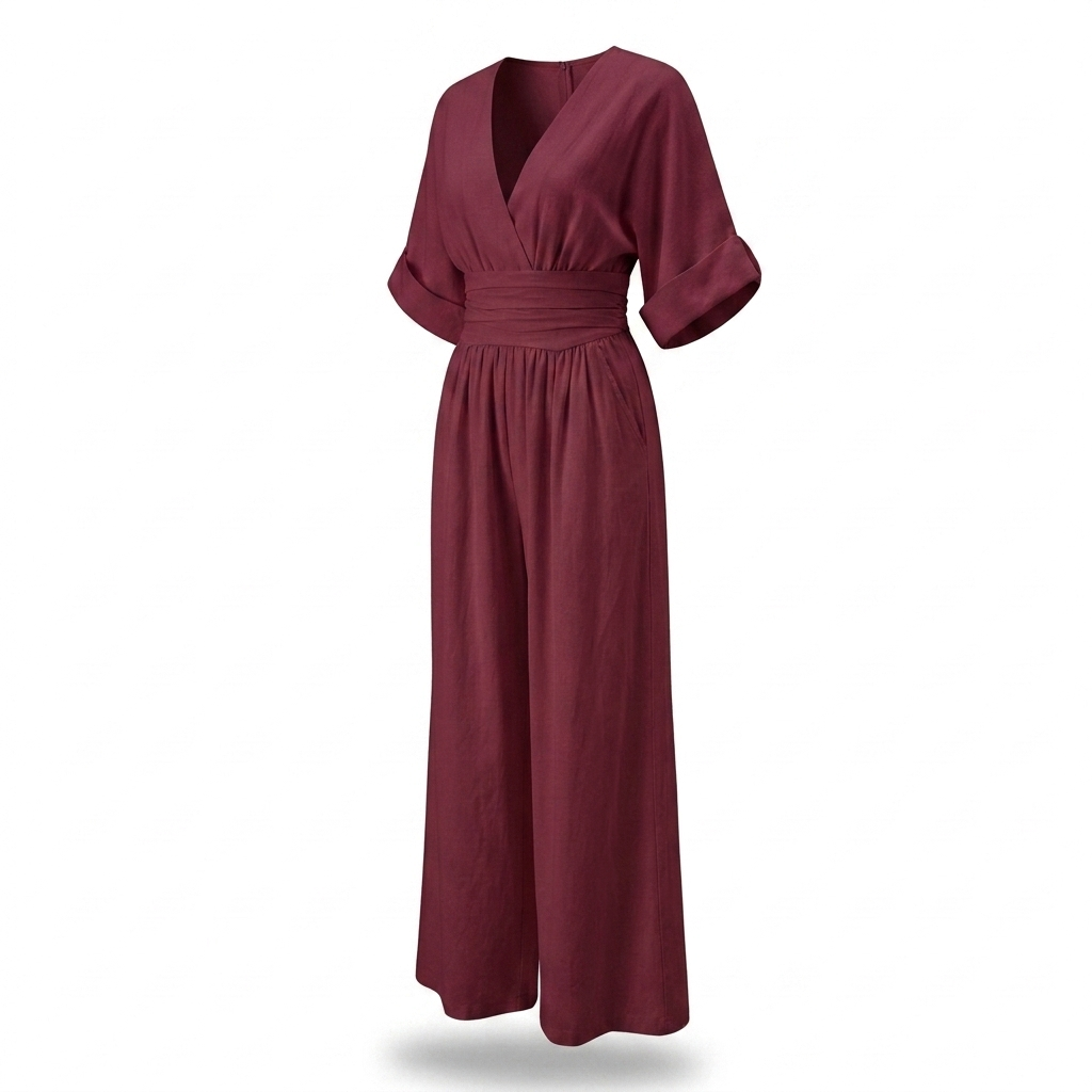 Winbourne Flowing Wide-Leg Jumpsuit - Burgundy