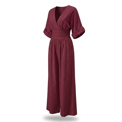 Winbourne Flowing Wide-Leg Jumpsuit - Burgundy