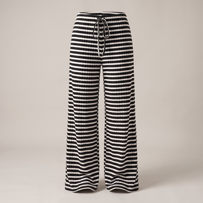 Winnie Relaxed Wide-Leg Pyjama Trousers - White Black Striped