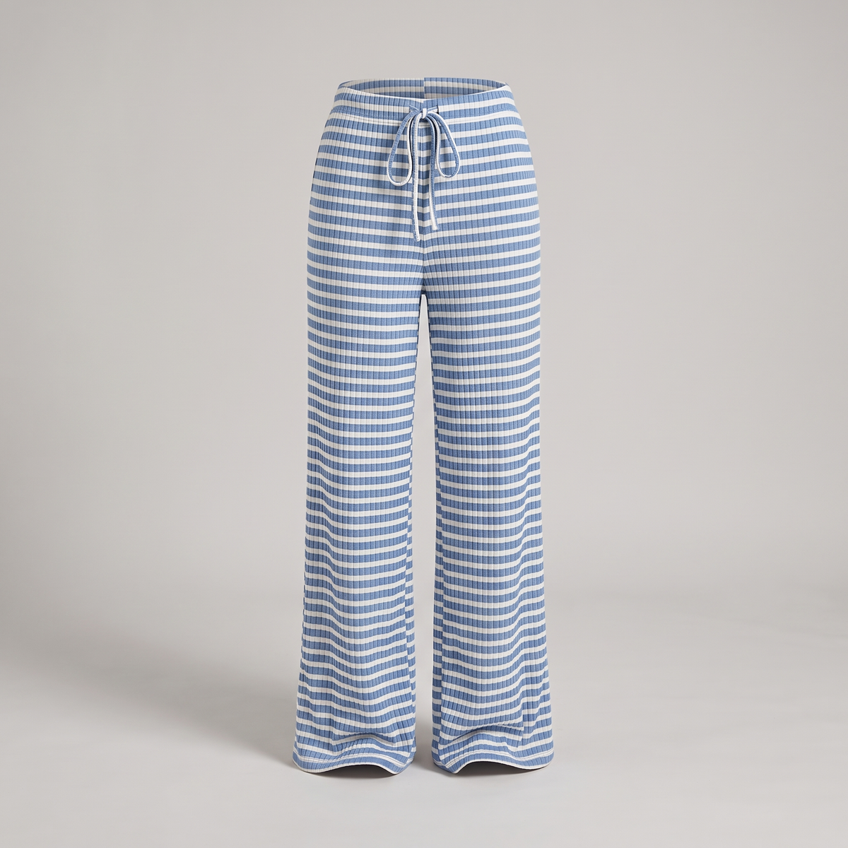 Winnie Relaxed Wide-Leg Pyjama Trousers - White Blue Striped