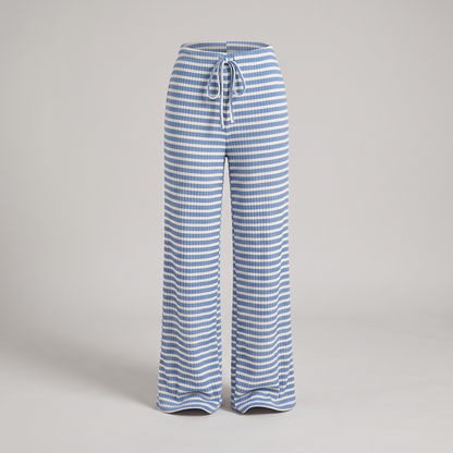 Winnie Relaxed Wide-Leg Pyjama Trousers - White Blue Striped