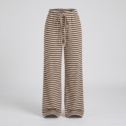 Winnie Relaxed Wide-Leg Pyjama Trousers - White Brown Striped