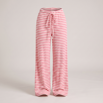 Winnie Relaxed Wide-Leg Pyjama Trousers - White Pink Striped