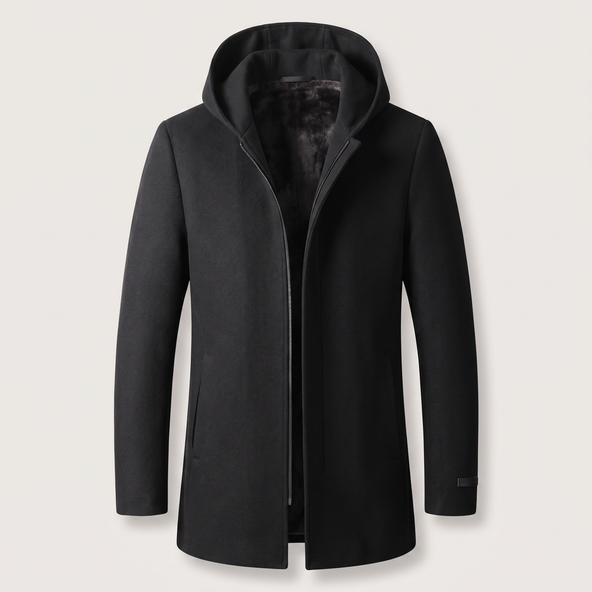 Woolen Hooded Coat - Black