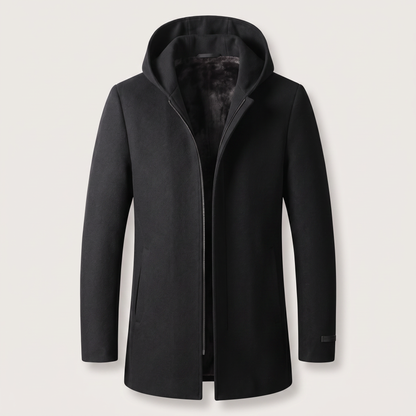 Woolen Hooded Coat - Black