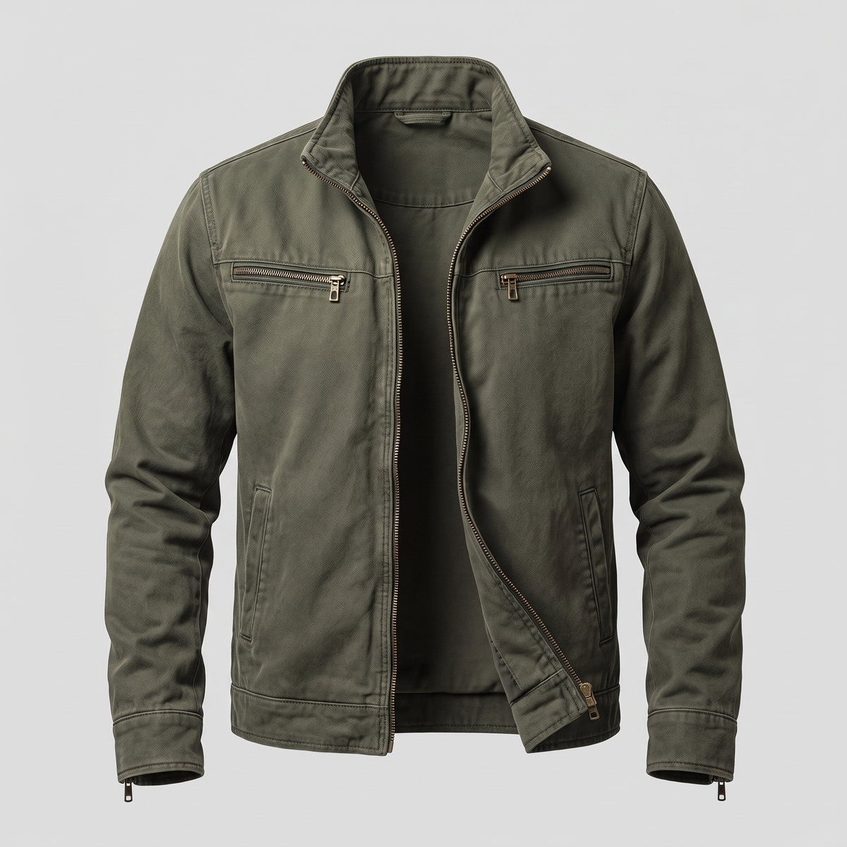 Zip Pocket Casual Jacket - Olive Green