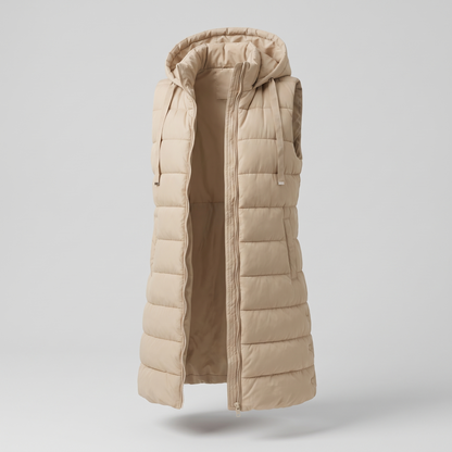 Zyric Long Puffer Vest - Beige