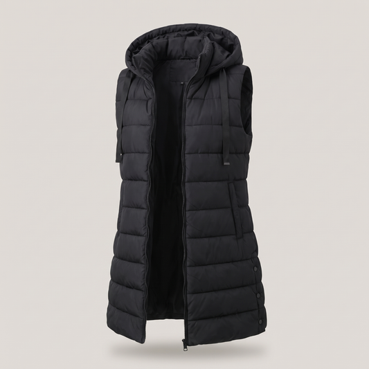 Zyric Long Puffer Vest - Black