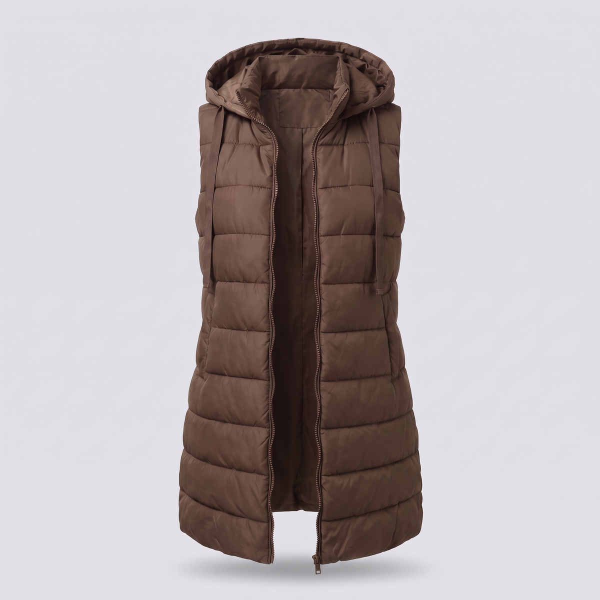 Zyric Long Puffer Vest - Brown