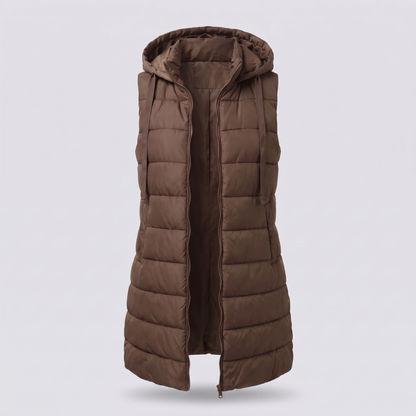 Zyric Long Puffer Vest - Brown