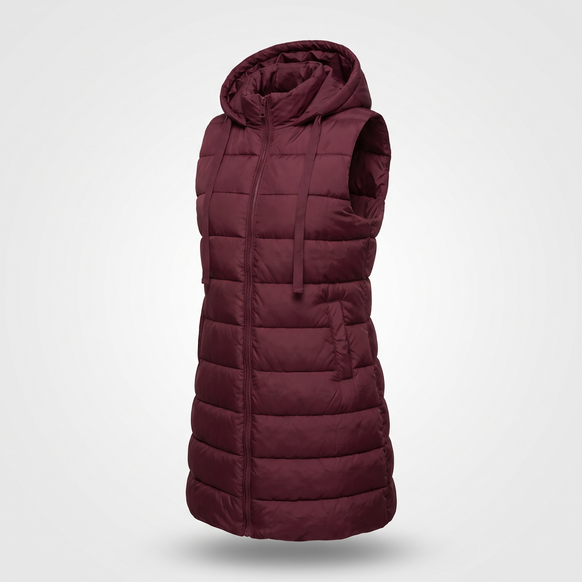 Zyric Long Puffer Vest - Claret