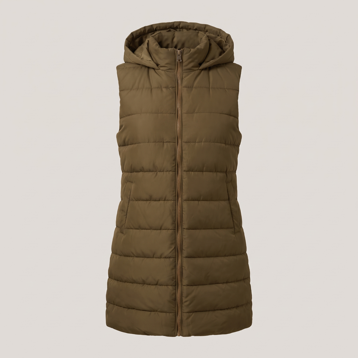 Zyric Long Puffer Vest - Khaki